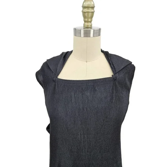 VTG Issey Miyake Black Pleated Maxi Dress Size 4 Attached Jacket Sleeves - Picture 8 of 15